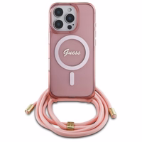 Guess Crossbody Cord Script Magnētiskais viedtālruņa apvalks iPhone 16 Pro Max - rozā