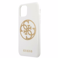 Guess GUHCN65TPUWHGLG iPhone 11 Pro Max balts cietais apvalks Glitter 4G Circle Logo
