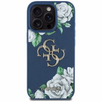 Guess Grained Roses Big 4G logo viedtālruņa apvalks iPhone 16 Pro Max - zils