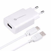 FORCELL F-ENERGY TFK-TC-1099 ceļojumu lādētājs USB A + kabelis USB A uz Type C QC3.0 2,4A 18W balts