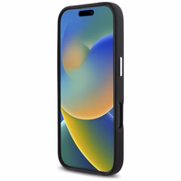 Karl Lagerfeld Saffiano pilnībā pārklāts iegarena metāla logotipa magnētiskais viedtālruņa apvalks iPhone 16 Pro - melns