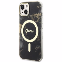 Guess GUHMP14SHTMRSK iPhone 14 6.1" melns/melns cietais apvalks Golden Marble Magnētiskais