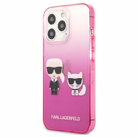 Karl Lagerfeld Gradient Ikonik Karl&Choupette viedtālruņa apvalks iPhone 13 Pro / iPhone 13 – rozā