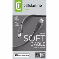 Cellularline Soft kabelis - USB-C to Lightning kabelis MFi certified 1.2 m (melns)