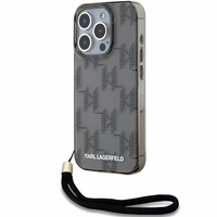 Karl Lagerfeld IML Mono KL Pattern & Cord viedtālruņa apvalks iPhone 15 Pro Max - melns