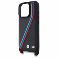 BMW M Edition oglekļa trīskrāsu līnijas un siksna viedtālruņa apvalks iPhone 16 Pro Max - melns
