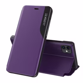 Eco Leather View Case elegants grāmatas tipa apvalks ar statīvu iPhone 13 mini violets
