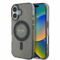 Guess IML Rhinestones Magnētiskais viedtālruņa apvalks iPhone 16 - melns