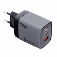 FORCELL F-ENERGY GaN III VT-37 ceļojuma lādētājs ar digitālo indikatoru 2 x Type C + USB A PD QC4.0 SAM SFC2.0 3,45A 70W pelēks