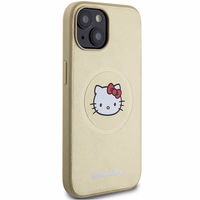Hello Kitty ādas Kitty Head magnētiskais viedtālruņa apvalks iPhone 15 - zelta