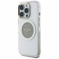 Guess IML Metal Colored Circle Classic Logo Magnētiskais viedtālruņa apvalks iPhone 16 Pro Max - pelēks