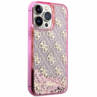 Guess GUHCP14XLC4PSGP iPhone 14 Pro Max 6.7" rozā/rozā cietais apvalks Liquid Glitter 4G caurspīdīgs