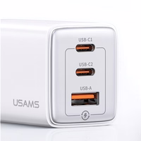 USAMS Tīkla lādētājs 2xUSB-C+1xUSB 65W (tikai galviņa) GaN PD3.0 +QC3.0 Fast Charging balts Sandru Series CC180TC02 (US-CC180)