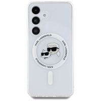 Viedtālruņa apvalks Karl Lagerfeld Button Karl & Choupette Heads Izdrukāts logotips MagSafe Samsung Galaxy S25 - balts