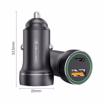 JELLICO auto lādētājs F4 PD 20W 1xUSB-C + 1xUSB QC3.0 + kabelis USB-C Melns