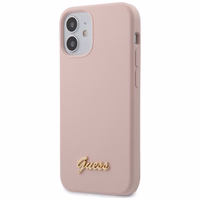 Guess GUHCP12SLSLMGLP iPhone 12 mini 5.4" gaiši rozā/gaiši rozā cietais apvalks Silikona uzraksts Zelta logotips
