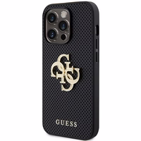 Guess Leather Perforated 4G Glitter Logo Case for iPhone 15 Pro - melns viedtālruņa apvalks