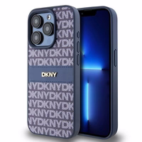 DKNY Ādas mono svītra un metāla logotips viedtālruņa apvalks iPhone 15 Pro - zils