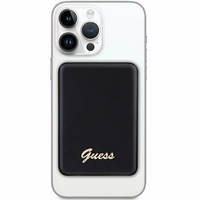 Guess Magnētiskā Metāla Script Logotips indukcijas portatīvais lādētājs 15W 5000mAh - melna