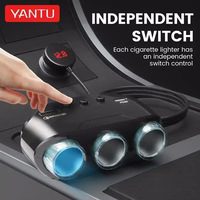 Auto cigarešu aizdedzinātāja ligzdas sadalītājs LM21 - 3 ligzdas + USB + Type C - QC 3.0 PD 3A 122W ar displeju un kabeli