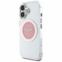 Guess IML Metal Colored Circle Classic Logo Magnētiskais viedtālruņa apvalks iPhone 16 - rozā
