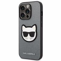 Karl Lagerfeld Saffiano Choupette Head Patch viedtālruņa apvalks iPhone 14 Pro Max - sudraba