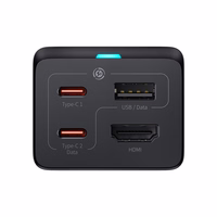 Baseus ātrais lādētājs GaN5 Pro HUB HDMI 2 x USB-C / USB-A / HDMI 4K 30Hz 1.5m melns + USB-C kabelis - USB-C 100W 40Gb/s (USB4) 1m (CCGP110201)
