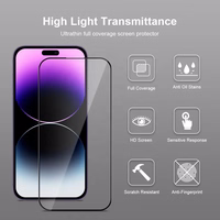 Temperēts stikls ar pilnu līmējumu (m), Easy-Stick kaste iPhone 15 Pro Max - melns