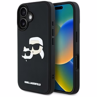 Karl Lagerfeld HC 3D gumijas dubultgalvu iPhone 16 viedtālruņa apvalks - melns