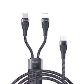 YESIDO KABELIS CA87 100W TYPE-C/2IN1  1,4M 3,5A melns