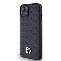 DKNY Ādas monogrammas raksta ar metāla logotipu magnētiskais viedtālruņa apvalks iPhone 15/14/13 - melns