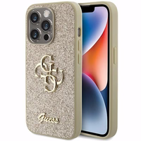 Guess Glitter Script Big 4G viedtālruņa apvalks iPhone 15 Pro – zeltains