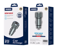 JELLICO auto lādētājs F17 PD 60W 2xUSB-C melns