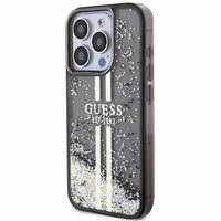 Guess Liquid Glitter Gold Stripes apvalks iPhone 15 Pro Max - melns