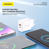 Foneng Sienas lādētājs EU52 - USB + Type C - QC 3.0 PD 30W balts