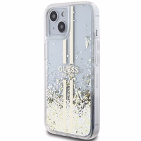Guess Liquid Glitter Gold Stripes viedtālruņa apvalks iPhone 15 Plus / 14 Plus - caurspīdīgs