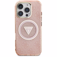 Guess IML Metal Glitter 4G Circle Triangle magnētiskais viedtālruņa apvalks iPhone 16 Pro - rozā