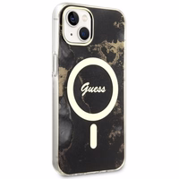 Guess GUHMP14SHTMRSK iPhone 14 6.1" melns/melns cietais apvalks Golden Marble Magnētiskais