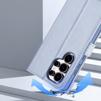 Dux Ducis Lawa ādas apvalks Samsung Galaxy S25 Ultra ar noņemamu magnētisko maku - zils