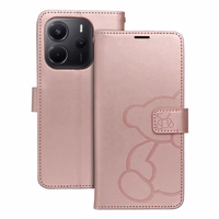 MEZZO grāmatas tipa viedtālruņa apvalks XIAOMI Redmi Note 14 4G (GLOBAL - 164,84mm x 78,15mm x 8,16mm) ar lācīti, rozā zelta krāsas