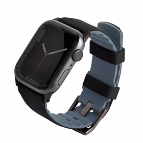 UNIQ siksniņa Linus Apple Watch Series 1/2/3/4/5/6/7/8/9/SE/SE2/Ultra/Ultra 2 42/44/45/49mm. Airosoft Silikona melns/melns