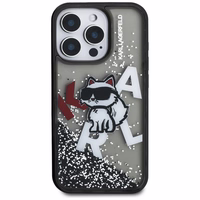 Karl Lagerfeld Liquid Glitter Choupette Logo macins iPhone 16 Pro - melns