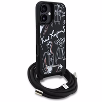 Karl Lagerfeld pār plecu nēsājams graudainas faktūras un logotipa viedtālruņa apvalks iPhone 16 - melns