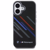 BMW Motosport IML nejaušas svītras iPhone 16 Plus apvalks - melns