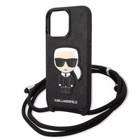 Karl Lagerfeld ādas monogrammas plāksteris un aukla Iconik apvalks iPhone 13 Pro / 13 - melna
