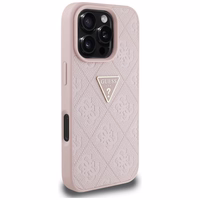 Guess Hot Stamp 4G Pattern Triangle Metal Logo iPhone 16 Pro viedtālruņa apvalks - rozā