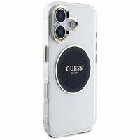 Guess IML Metal Colored Circle Classic Logo Magnētiskais viedtālruņa apvalks iPhone 16 - melns