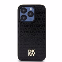 DKNY Ādas monogrammas raksta metāla logotips Magnētiskais viedtālruņa apvalks iPhone 15 Pro - melna