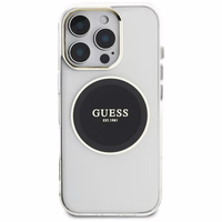 Guess IML Metal Colored Circle Classic Logo Magnētiskais viedtālruņa apvalks iPhone 16 Pro Max - melns
