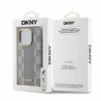 DKNY Ādas rūtainais mono raksts Magnētiskais viedtālruņa apvalks iPhone 15 Pro - bēša